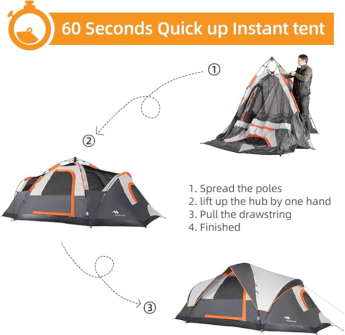 Tent for Family Camping Quick Setup Instant Pop Up Dome Tents Outdoor 2-3 Person / 6 Person with Water-Resistant Rainfly and Mesh Roofs &amp Door &amp Windows