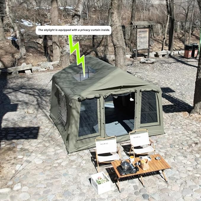 Cotton Canvas flatable Tent with Detachable TPU Windows and Pump2/3/4 Person Pop-Up Tent with Stove Jack Hole &amp Cable Hole