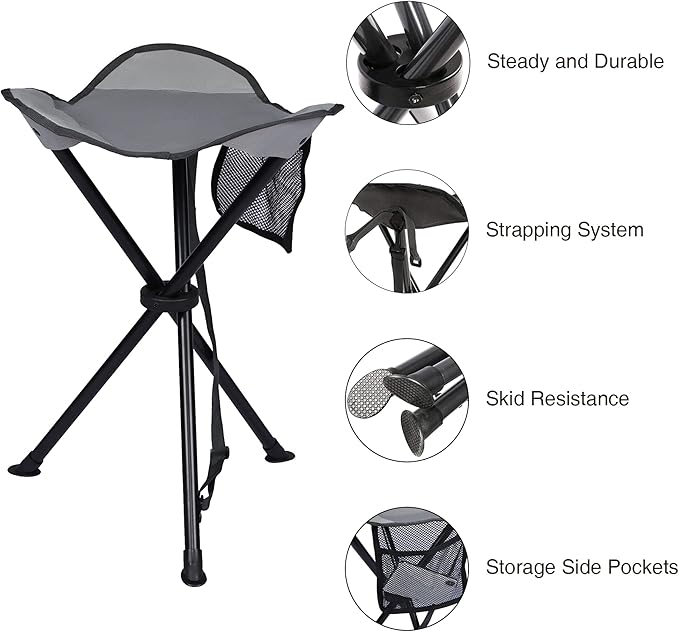 Portal Tall Folding Tripod Stool for Outdoor Camping Walking Hunting Hiking Fishing Travel Support 225 lbs