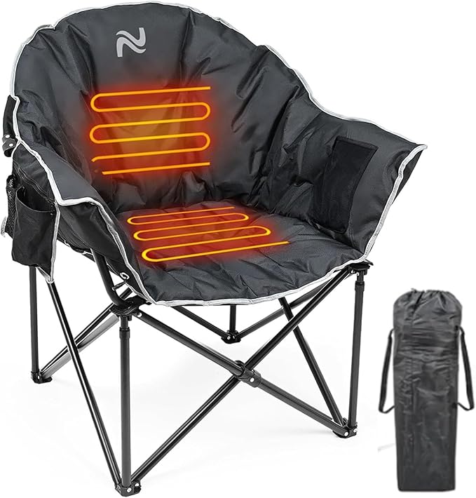LILYPELLE Oversized Heated Camping Chair Patio Lounge Chairs with 3 Heat Levels Portable Folding Heated Chair Round Moon Saucer Folding Lawn Chair Outdoor Chair for Camping Lounge Patio