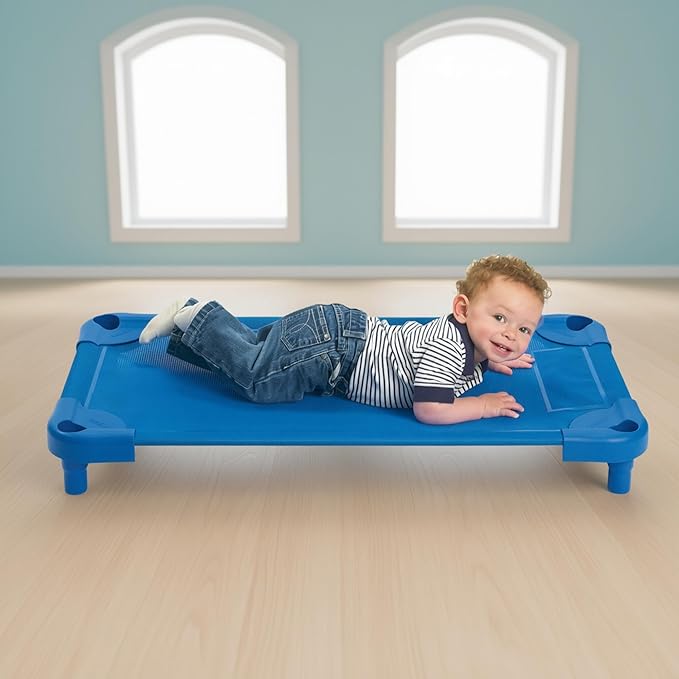 Angeles Stackable Daycare Cots Value Line Toddler Cot 40 L x 22 W Assembled Daycare Furniture for Preschool Classroom Toddler Size Pack of 1 Blue