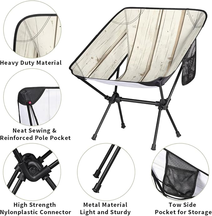 Honeybaby Folding Camping Chair Wooden Plank Camping Chairs Lightweight Portable Chair Outdoor Foldable Chairs for Camping Travel Picnic Beach Hiking