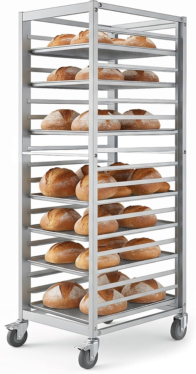 18 Tier Aluminum Home Commercial Kitchen Bakery Cooling Rack with 4 Wheels Commercial Bun Pan Bakery Rack for Restaurant Cafeteria Pizzeria