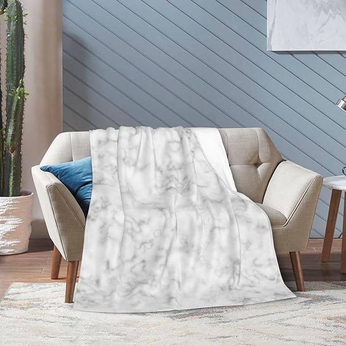 60X50 White and Grey Smoke Marble Lightweight Flannel Blanket - Soft and Breathable Polyester Suitable for Travel Camping and Home Decoration