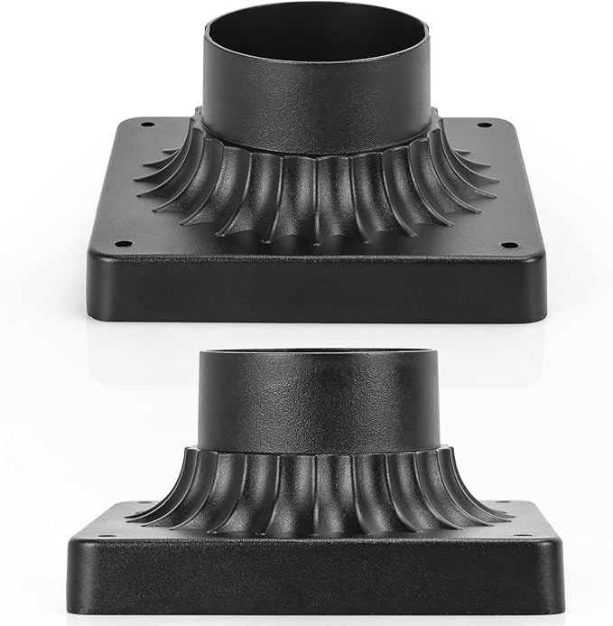 Lighting Outdoor Post Light Mounting Base – 3.0 OD Heavy-Aluminum Pier Mount Adapter in Black Finish for Deck Porch Patio 2 Pack