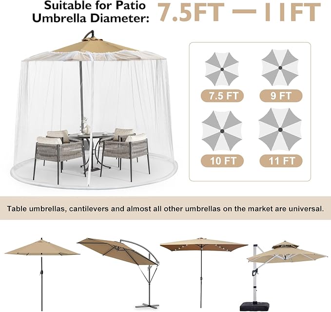 Mosquito Net for Patio with Zipper Door and Water Tube Suitable for Outdoor Patio Camping Umbrella 7.5-1 1FTJVLJVL (white)