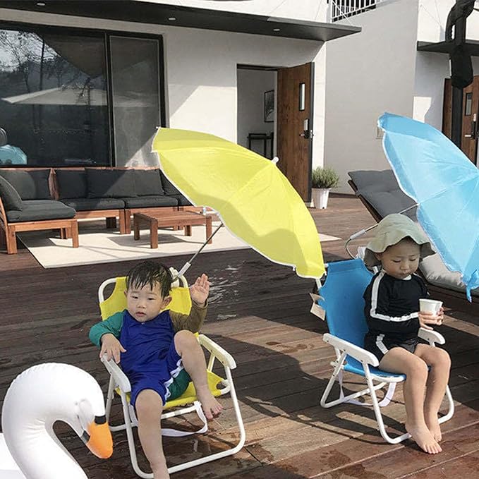 Low Beach Chair with Sun Umbrella Folding Camping Chair with Canopy Shade for Kids Adults Portable Children Camping Chairs Lawn Chair with Umbrella for Picnics Vacations