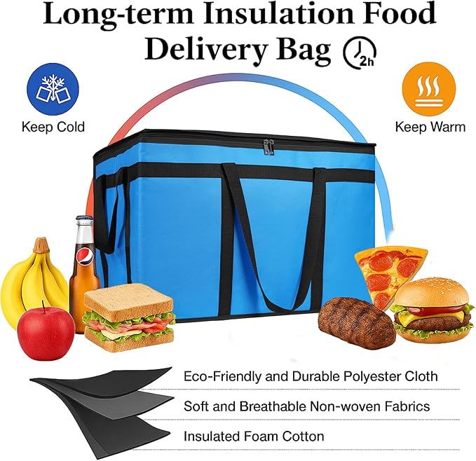Bodaon Large 2-Pack Insulated Food Delivery Bag With Hard Bottom XXXL Grocery Shopping/Catering bag Bags Rideshare Delivery Bag Cold/Hot Styrofoam Carrier for Travel/Car