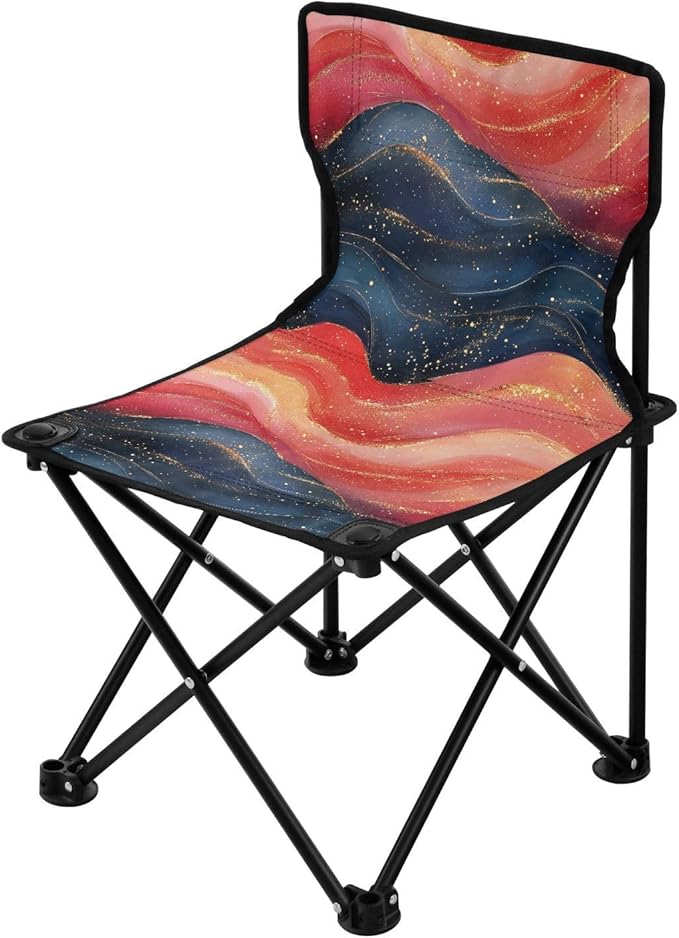 KLL Royal Blue and Red Wave Fluid Art Style Packable Backpacking Chairs Ultralight Collapsible Chair with Carrying Bag Lawn Chair for Picnic Hiking