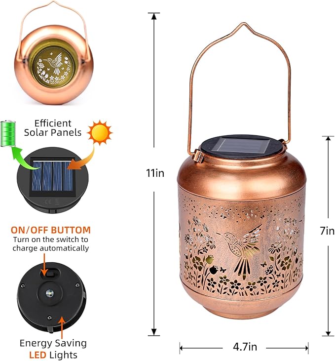 2Pack Hummingbird Solar Lanterns Outdoor Waterproof Birthday Gifts for Women Mom Grandma Metal Solar Decorative LED Lantern Outside for Garden Decor Yard Patio Porch Backyard Pathway Landscape