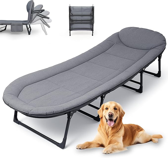 Camping Cot with Mattress No Assembly Required Heavy Duty Folding Camping Cot for Adults 550 Lbs Capacity Adjustable Portable Sleeping Bed for Indoor Outdoor &amp Patio Use (L''70)