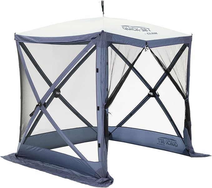 CLAM Pop Up Screen Tent 6' x 6' Outdoor Camping Gazebo Portable 4-Sided Canopy with Ground Stakes &amp Carry Bag Traveler Blue