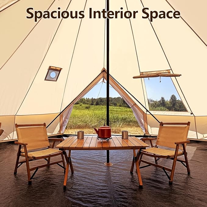 Bell Yurt Tent Waterproof Luxury 4 Season Hot Tent with Stove Jack/Air Conditioner Vents/2 Skylight for Family Outdoor Camping Oxford Glamping Tents for All Year Living