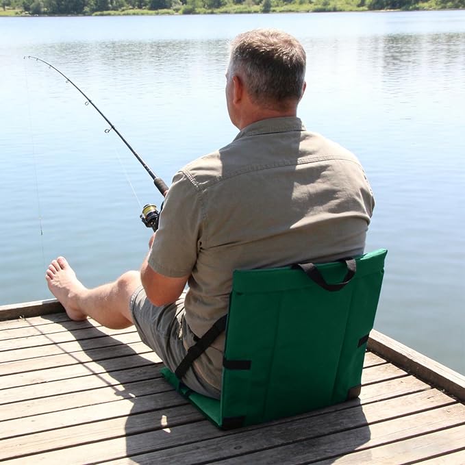 Folding Stadium Seat Cushion with Backrest Portable Bleacher Pad for Camping Fishing15.8'' x 16.5''Lightweight Chair with Backrest for Outdoor Sports and Concerts (Forest Green)