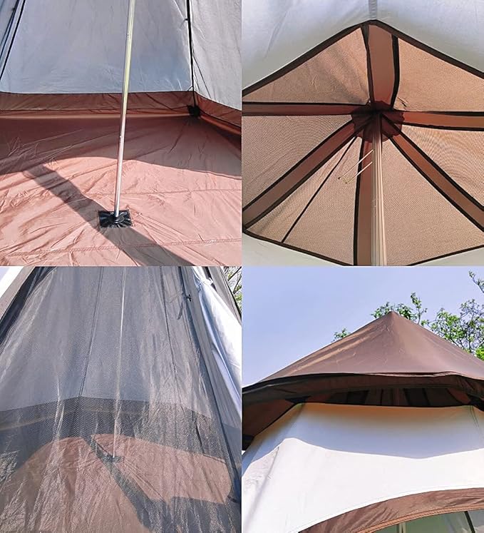 12'x 10' x8'Large Space Tower Bell Tipi Tent for Family 3-4 Person Camping Tents Double Layers Lightweight Waterproof Teepee Pyramid Tent