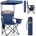 Overmont Beach Chair with Canopy Shade and Cooler - Support 330lbs Oversized Folding Camping Chair with Umbrella- Cup Holder - Cool Bag - Lounge Chair for Sand Travel Outdoor Pool Sports Blue