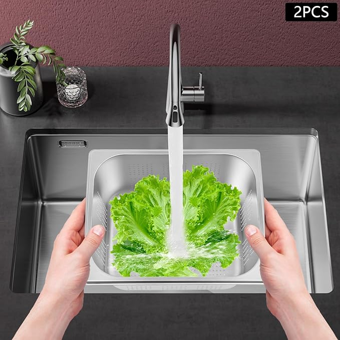 2-Pack Stainless Steel Hotel Pans 1/2 Size 6 Deep Anti-Jam Perforated Steam Table Pan Washing Up Bowl Set Food Grade Dishpan for Drain Water Wash Fruits/Vegetables