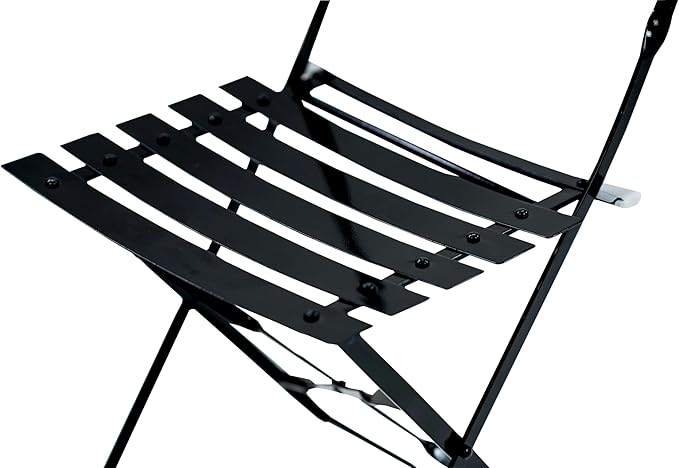 Carolina Chair &amp Table Bistro Set of 2 Foldable Outdoor Chairs - Elegant Powder Coated Metal Seat and Frame Folding Chairs - Modern Style Space Saving Furniture for Patio Balcony or Garden (Black