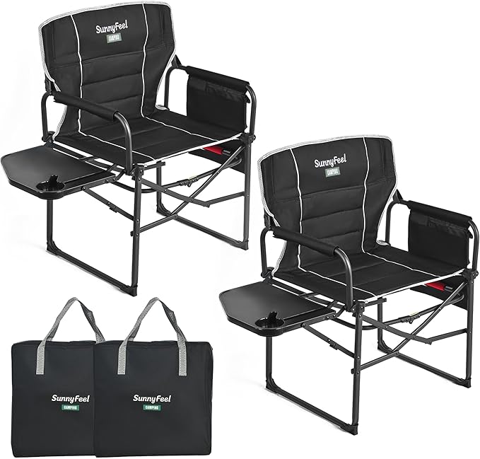 SUNNYFEEL Camping Directors Chair Heavy DutyOversized Portable Folding Chair with Side Table Pocket for Beach FishingTripPicnicLawnConcert Outdoor Foldable Camp Chairs
