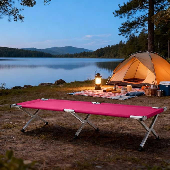 Portable Camping CotLightweight Sleeping BedFolding Tent Camping Cot Bed with Carrying Bag for Outdoor Hiking Travel Beach (Pink)
