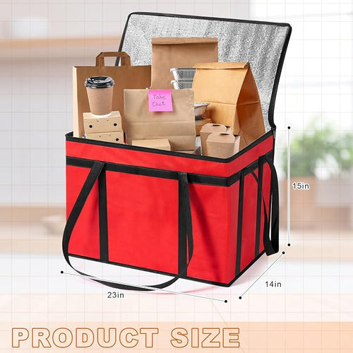 10 Pcs Insulated Food Delivery Bags XXXL Pizza Delivery Catering Bags Large Capacity Cooler Carrier with Handle for Hot and Cold Food Grocery Travel Lunch Shopping Red