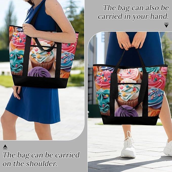 Insulated Shopping BagLarge Reusable Cooler Bags Birthday Cupcakes Printed Foldable Shopping BagTravel Waterproof Shoulder Bag