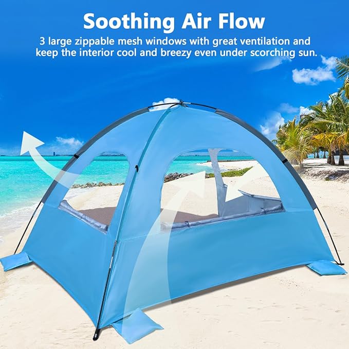 NXONE Beach Tent Sun Shelter with UPF 50+ UV Protection Lightweight Easy Setup Portable Beach Canopy for Family Large Space for Beach Camping &amp Outdoor 3/4/6 Person
