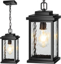 VIANIS Large Anti-Rust Outdoor Chandelier with Adjustable Wire Black Pendant Light with Water Glass for Porch GardenGarage Easy-to-Install Outdoor Hanging Lantern Suiting for Sloped Ceiling