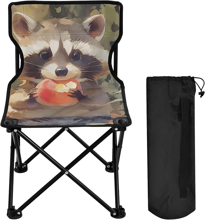 Raccoon Hold Fruit Portable Camping Chairs Folding Chair - Durable Oxford Fabric Lightweight Iron Frame Easy Fold Design - Ideal for Outdoor Activities Camping Fishing and Travel