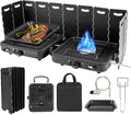 2 Burner Propane Camping Stove 17200 BTU Adjustable Burners Foldable Propane Camp Stove with Grill &amp Windscreen Double Burner Portable Folding Gas Stove with Carry Bag for Outdoor Camping BBQ
