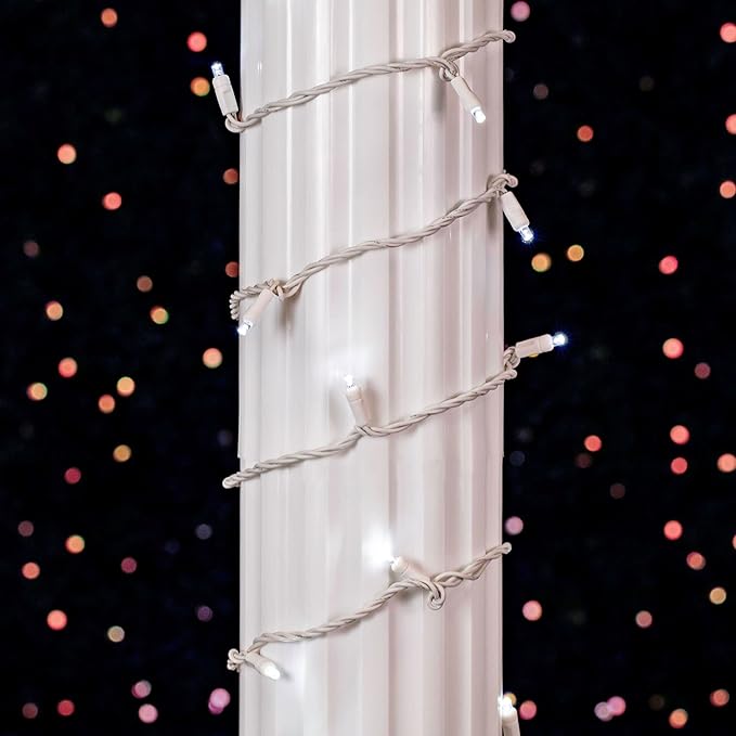 Novelty Lights 34ft Christmas String Lights 100 Pure White LED Bulbs on White Wire 4 Spacing Connectable Indoor Outdoor Commercial Grade Lighting for Holidays Patio Weddings