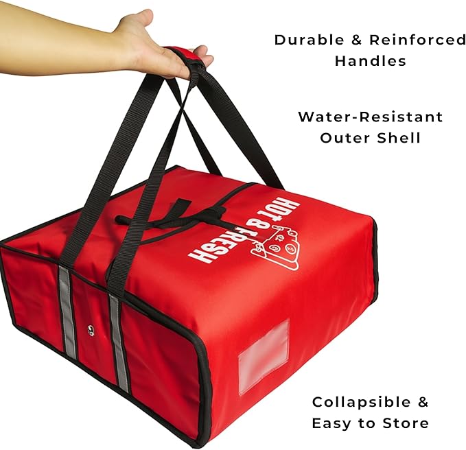 Pizza Bags for Delivery – Extra Large (20 X 20) Insulated Pizza Delivery Bag | Waterproof Pizza Warmer Carrier for Doordash Uber Eats | Front Load Heavy Duty (Red 20X20X8)