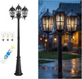 Emliviar 82.7 3-Head Outdoor Solar Lamp Street Lights Dusk to Dawn Post Lighting for Driveway Garden LED Exterior Black Pole Light with Water Grain Glass YXE302PL-3 SL BK