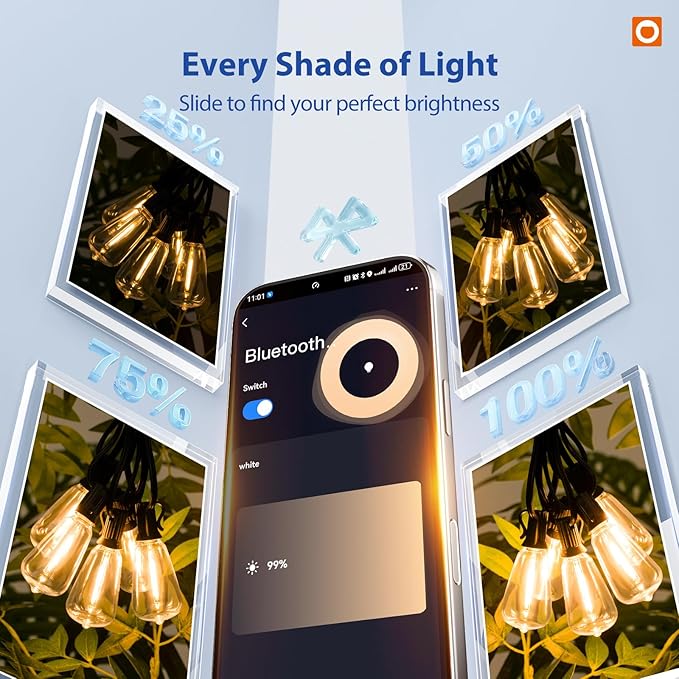 addlon 100FT LED Outdoor String Lights with APP Control Waterproof Patio Lights with Shatterproof ST38 Bulbs Dimmable Outside Hanging Light Connectable for Porch Backyard Bristo Garden