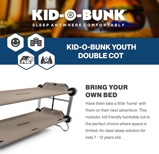 Disc-O-Bed Youth Double Cot Kid-O-Bunk Modular for Bunk Beds Dual Cots or Bench with 2 Carry Bags for Portable Transport