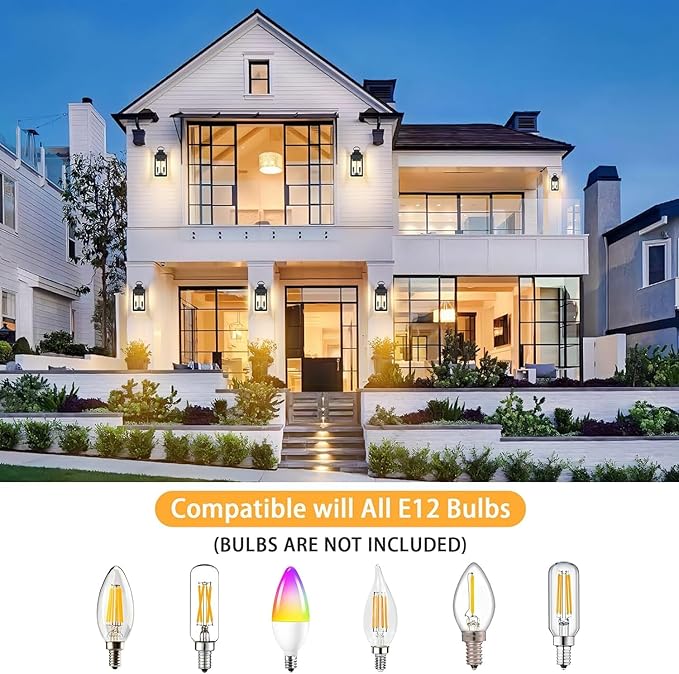 15 Dusk to Dawn Black Outdoor Wall Lantern 2-Light Outside Modern Wall Sconce Light Fixture Industrial Porch Light with E12 Sockets Waterproof Exterior Lamp Lighting Black