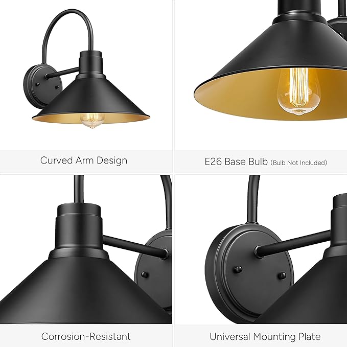 Exterior Barn Light Outdoor Wall Mount Light for House Front Porch Wall Lighting Fixture Farmhouse Outdoor Sconce Light (Black 3 Pack)