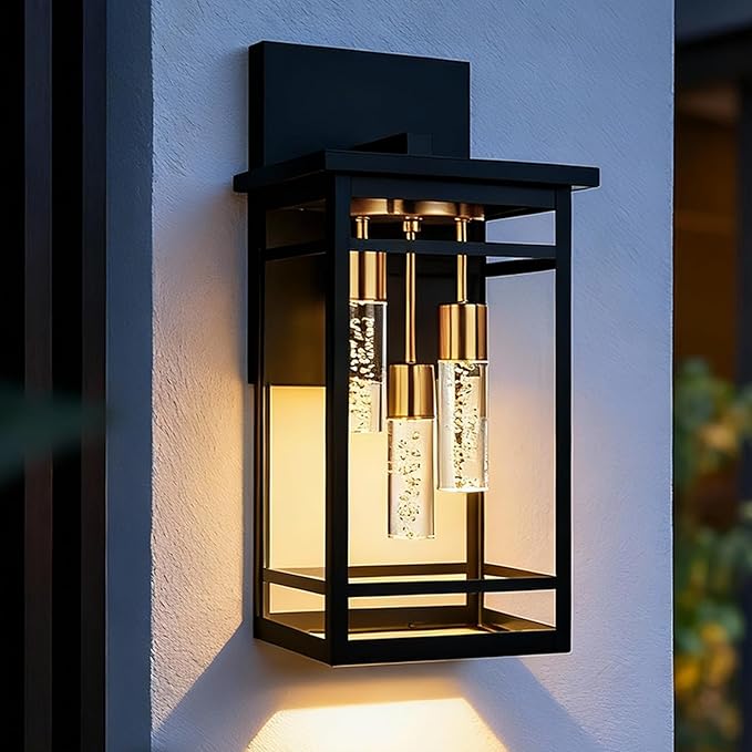 3 Lights Outdoor LED Wall Light Fixtures for Porch5CCT Brass Black Outdoor Wall Sconce LightsLED Integrated Bulbs Hanging Lantern LightsExterior Lighting Fixtures for PatioGarage