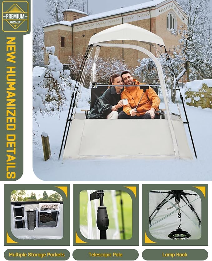 Pod All Weather Sports Tent Outdoor Pop Up Bubble Clear 540° View Winter Tent for 1-2 Person Instant Cold Weather Shelter with Rainfly for Soccer Football Softball &amp Other Sports Events
