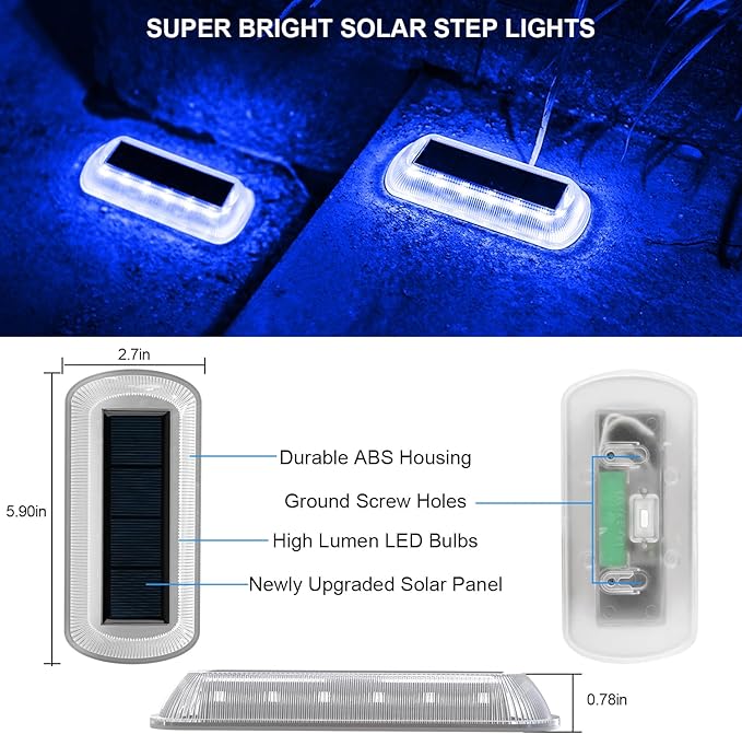 T-SUN Solar Deck Lights Outdoor Waterproof Deck Lights Solar Powered Driveway Marker Light for Fence Front Door Step Stair Garden Sidewalk Pathway Dock Porch Backyard (Blue 12 Packs)
