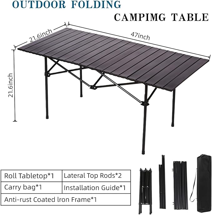 Camping TablePortable Folding Tablewith Carry BagSuitable for Indoor Outdoor Camping Backyard Party Patio The Black Camping Table at The Beach
