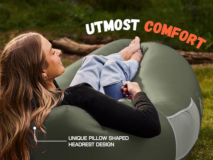 WEKAPO Inflatable Couch Air Lounger Chair - Camping &amp Beach Accessories Portable Blow up Sofa for Hiking Lawn Indoor/Outdoor Movies &amp Music Festivals. Lightweight and Easy to Set Up Air Ham