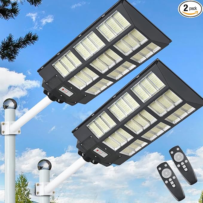 24000W Solar Street Lights Outdoor 24000 Lumens Dusk to Dawn Motion Sensor Security Flood Light with Remote Control Wireless Waterproof Perfect for GardenYard Street Parking lot 2 Pack