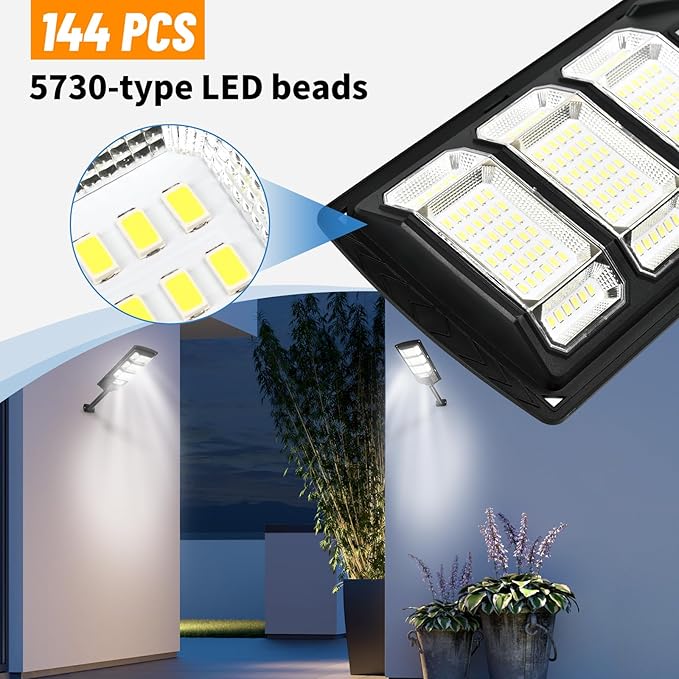 Solar Lights Outdoor Waterproof 2 Pack 6500k Solar Flood Light Dusk to Dawn Solar Street Lights with Motion Sensor &amp Remote Control LED Solar Parking Lot Lights for Yard Ground Garden