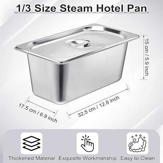 8 Pack Stainless Steam Hotel Pan 6 Deep Steam Table Pan with Lid 0.8 mm Thick Stainless Steel Restaurant Anti Clogging Steamer for Party Restaurant Hotel(1/3 Size)