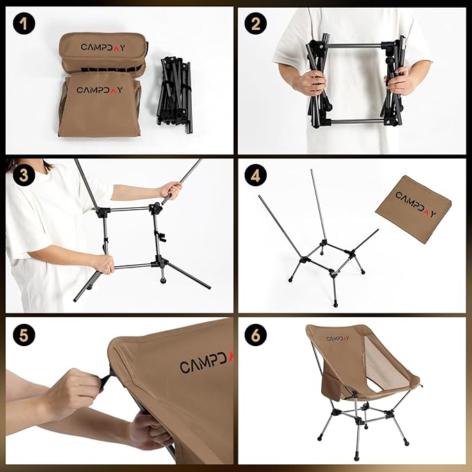 Camping Chair Portable Hiking Ultralight Backpacking Small Lightweight Folding Chair for Outdoor Camp Hunting Beach Picnic Concert Supports 330lbs (Khaki1PCS)