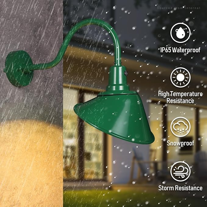 LEONLITE 3CCT LED Gooseneck Barn Light Fixture 120-277V 11 Inch Dusk to Dawn Photocell 3000K4000K5000K Selectable 21W 3300lm for Outdoor Sign Porch Wall Lighting UL Listed Green