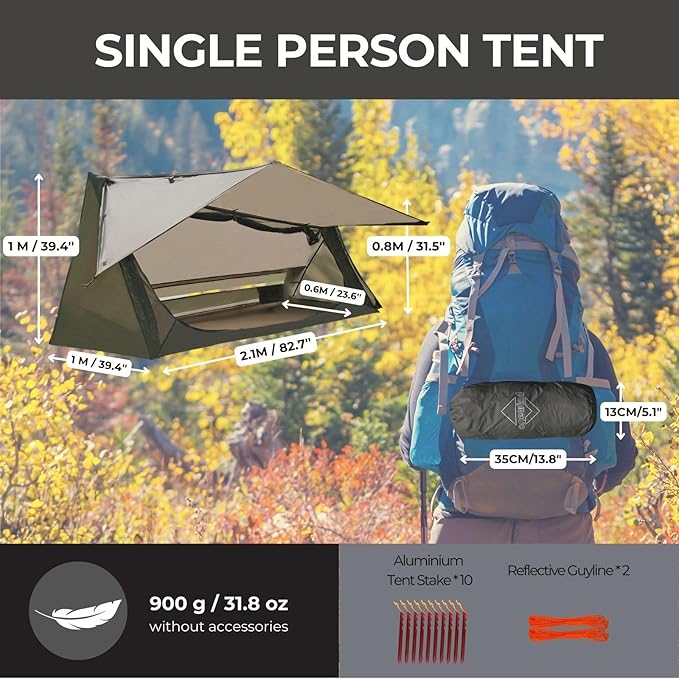 onewind Ultralight One Person Bivy Tent Backpacking Tent for Single Person Waterproof Silnylon Lightweight for Camping Backpacking Hiking NO Trekking Pole