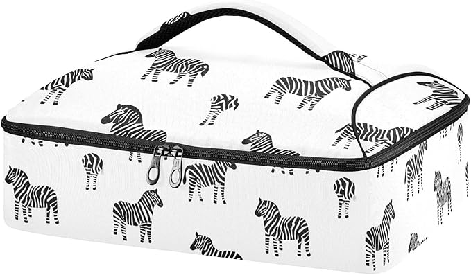 Casserole Carrier Zebra PatternInsulated Casserole Carrier for Hot or Cold Food Thermal Lunch Tote for Potluck Parties Picnic Beach Fits 9 x 13 Inches Baking Dish