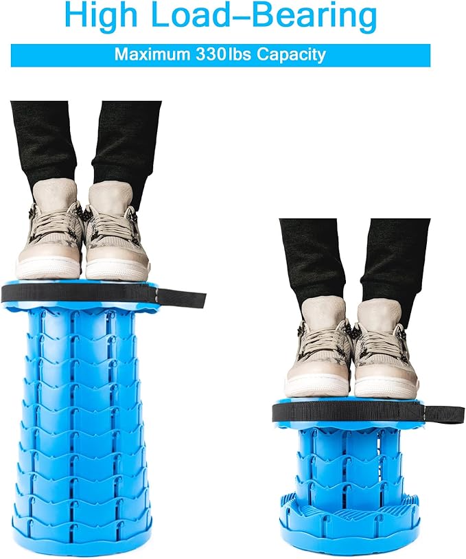 LB Portable Collapsible Retractable Folding Stool Lightweight Telescoping Foldable Camping Stool for Adults for Outdoor Fishing Hiking Gardening Travel BBQ Hunting Indoor Activities (Sea Blue)